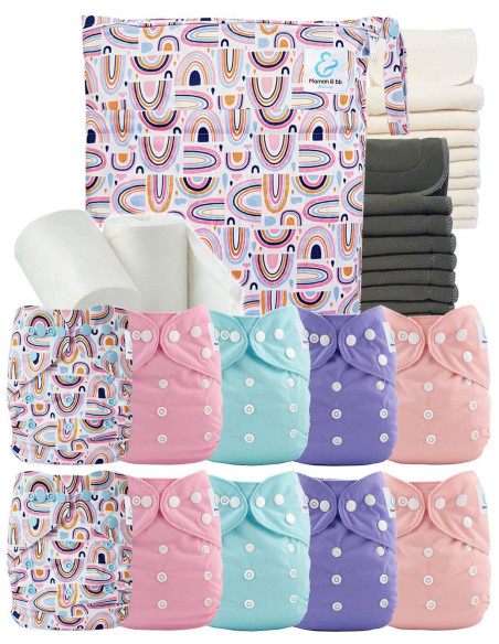 Pack complet couches lavables bambou inserts sac imperméable et voiles de protection