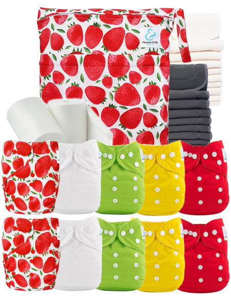 Pack complet couches lavables bambou inserts sac imperméable et voiles de protection