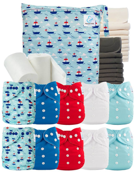 Pack complet couches lavables bambou inserts sac imperméable et voiles de protection