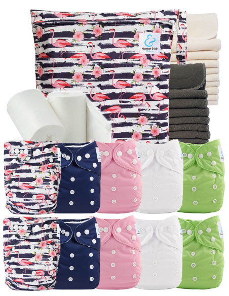 Pack complet couches lavables bambou inserts sac imperméable et voiles de protection