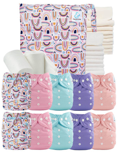 Pack complet tons bleus 10 couches lavables inserts sac imperméable