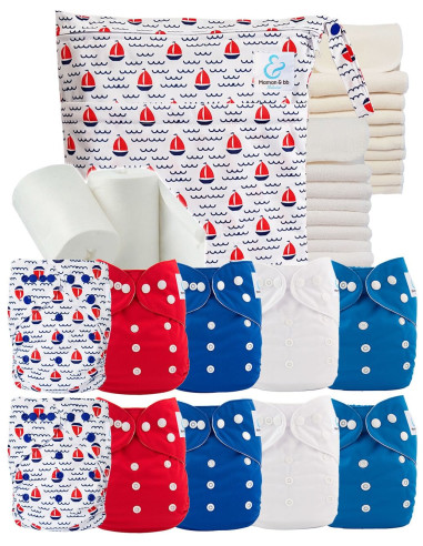 Paquete completo Tonos azules 10 capas Inserciones lavables Bolsa impermeable
