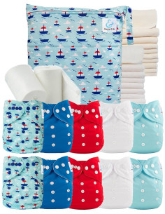 Pack complete blauwe tonen 10 windeln Wasbare inzetstukken Waterdichte tas