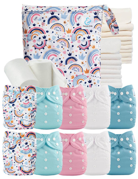 Pack complet tons bleus 10 couches lavables inserts sac imperméable