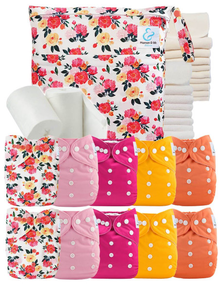 Pack complet tons bleus 10 couches lavables inserts sac imperméable