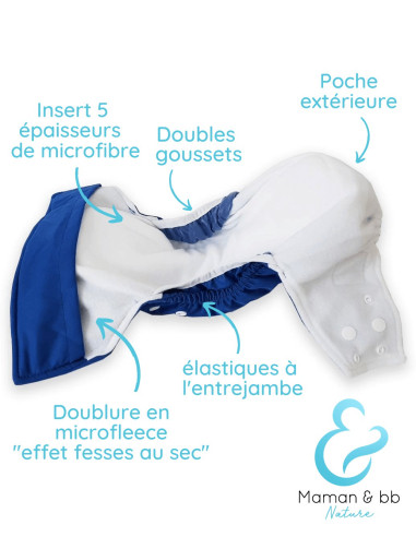 Couches lavables intégrales newborn évolutives tout en un avec insert en bambou et double goussets