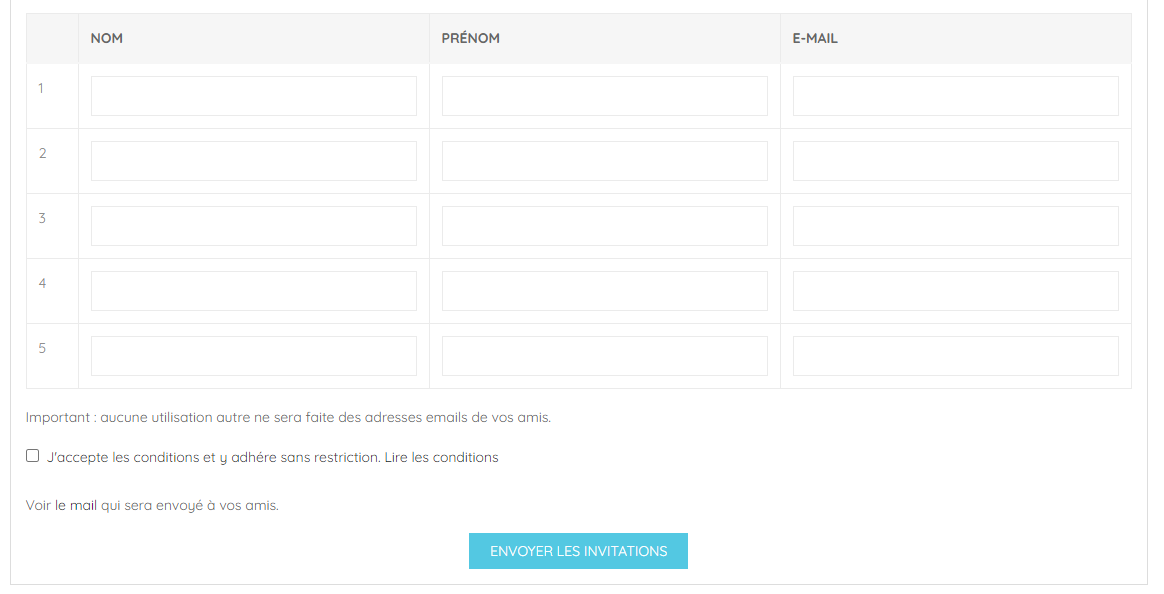 parrainage entrer adresses