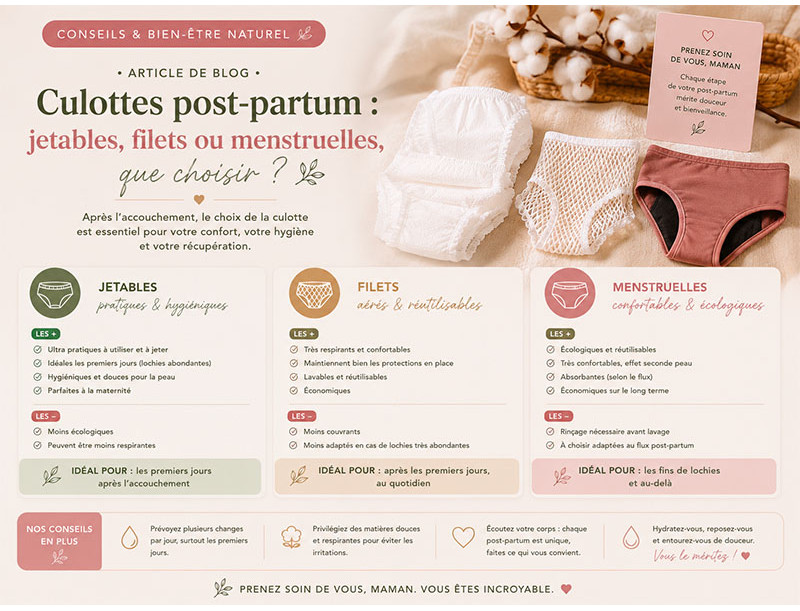Culottes post-partum : jetables, filets ou menstruelles, que choisir ?